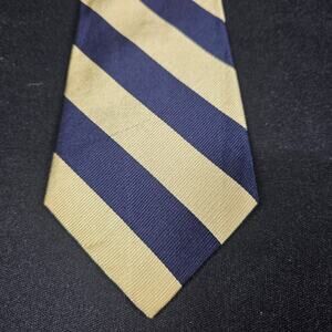 Fashion Neckwear Men's Navy Blue Gold Striped 100% Silk Tie